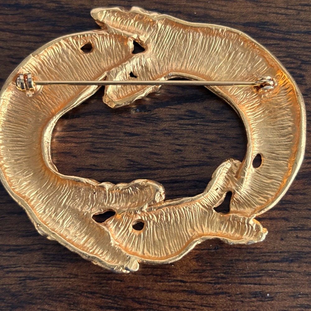 Vtg 3 Koi Fish Wreath Brooch Goldtone Asian Figural Pin Chic Whimsical Retro - Picture 9 of 11